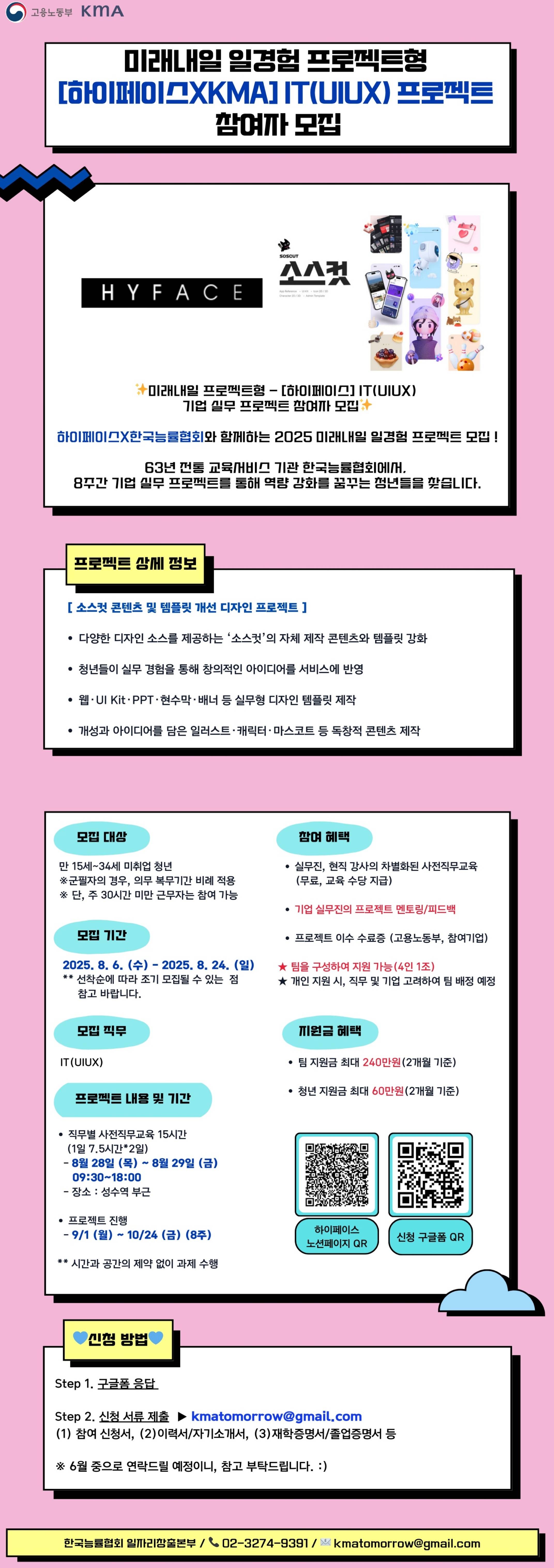 [미래내일 프로젝트형]  하이페이스  – IT(UIUX) 기업 실무 프로젝트 참여자 모집 (팀 지원금 240만원 지급)