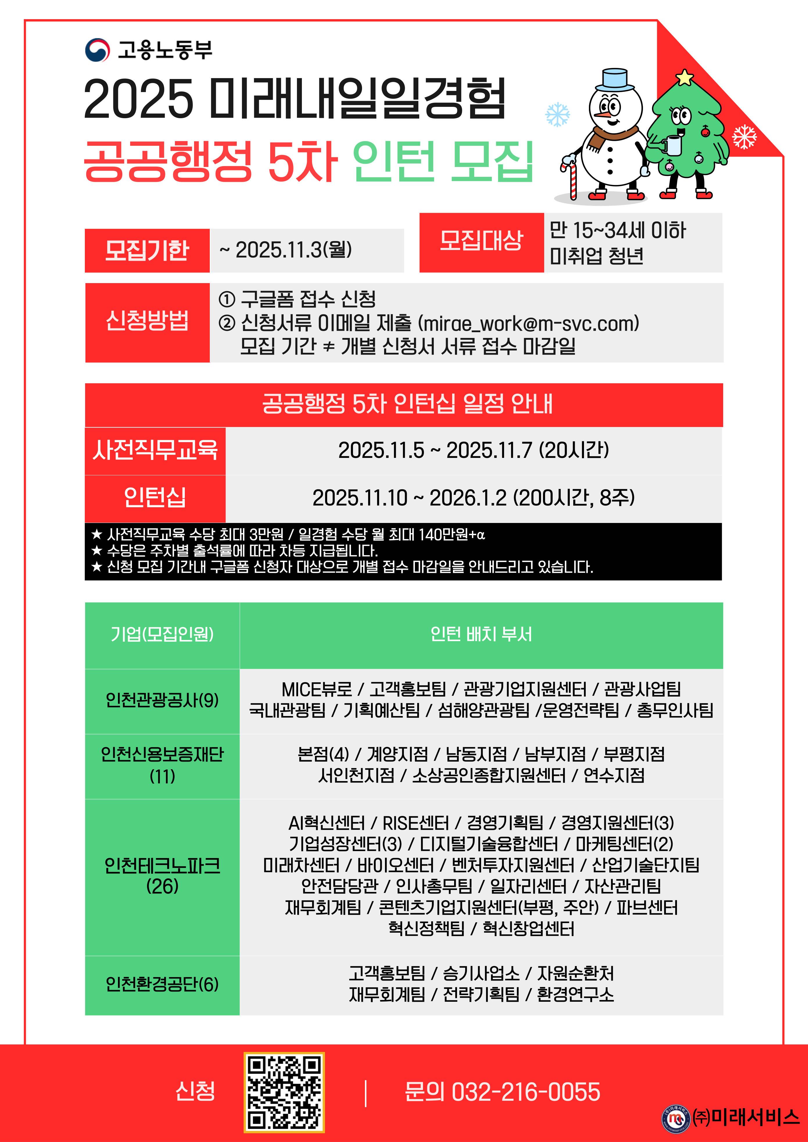 [고용노동부] [미래내일일경험] 2025 공공행정 5차 인턴 모집 (~11/3 까지)