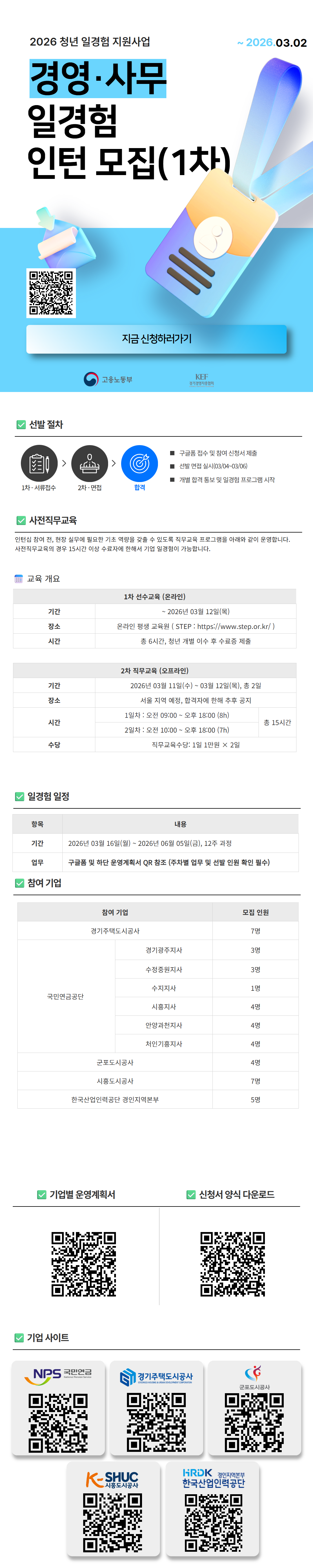 [경기주택도시공사,국민연금공단 등] 공공기관(경영·사무) 일경험 인턴 모집