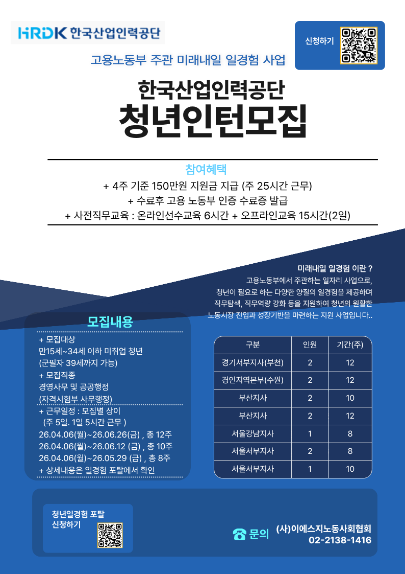 [인턴] 미래내일 일경험 인턴 모집 **한국산업인력공단**