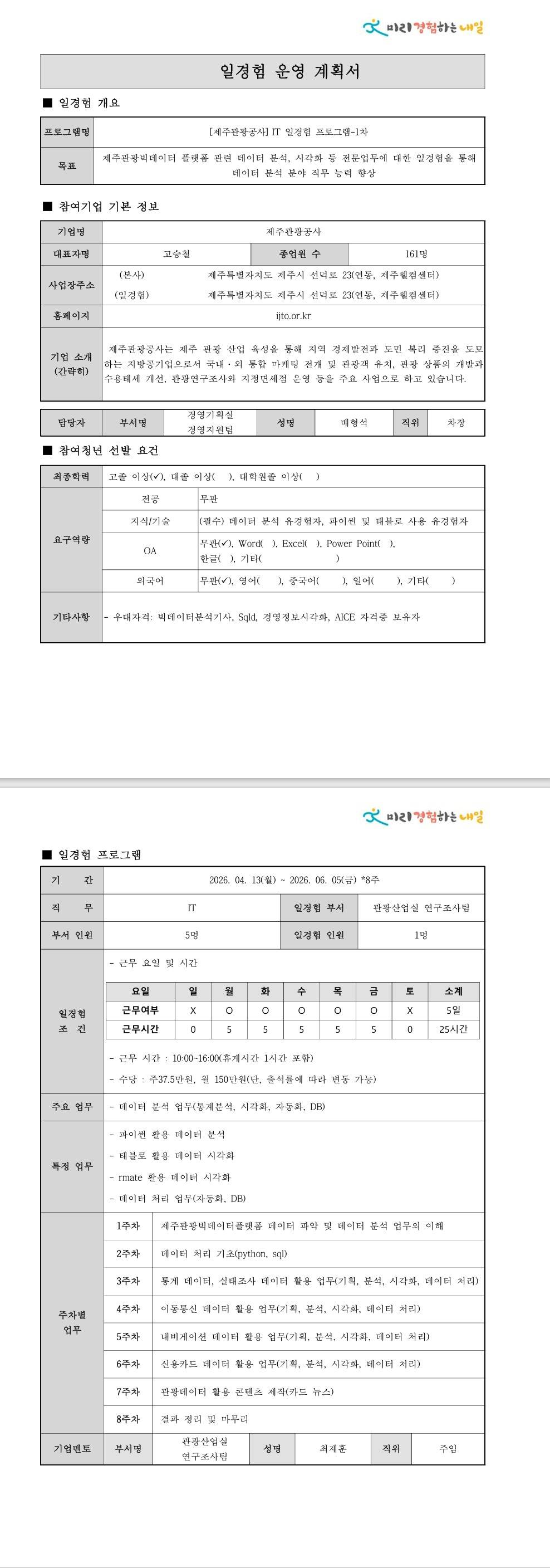 [제주관광공사] IT 일경험 프로그램-1차