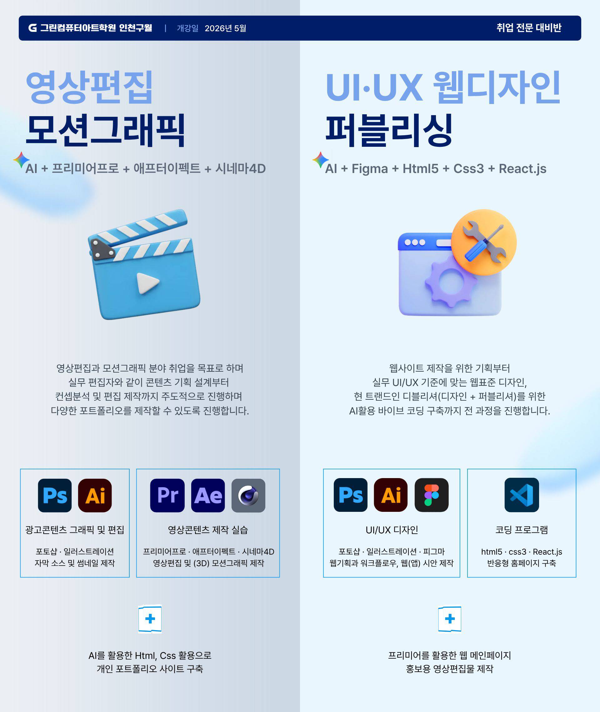 [AI 기반 영상편집&모션그래픽, UI/UX 디자인] 무료 실무 프로젝트 취업 과정