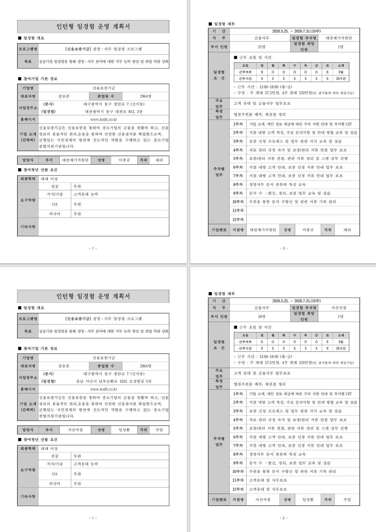 [신용보증기금] (충청지역) 경영·사무 일경험 프로그램 (10주)
