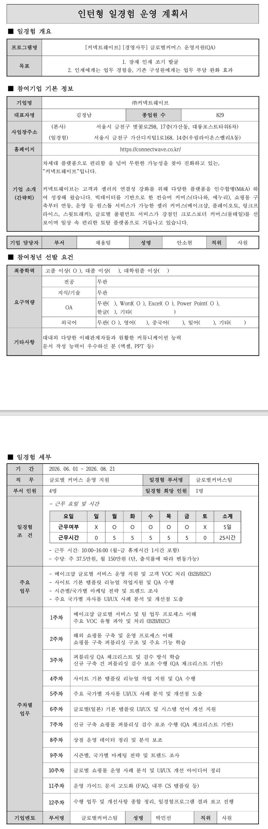 [커넥트웨이브] [경영사무] 글로벌커머스 운영지원(QA)