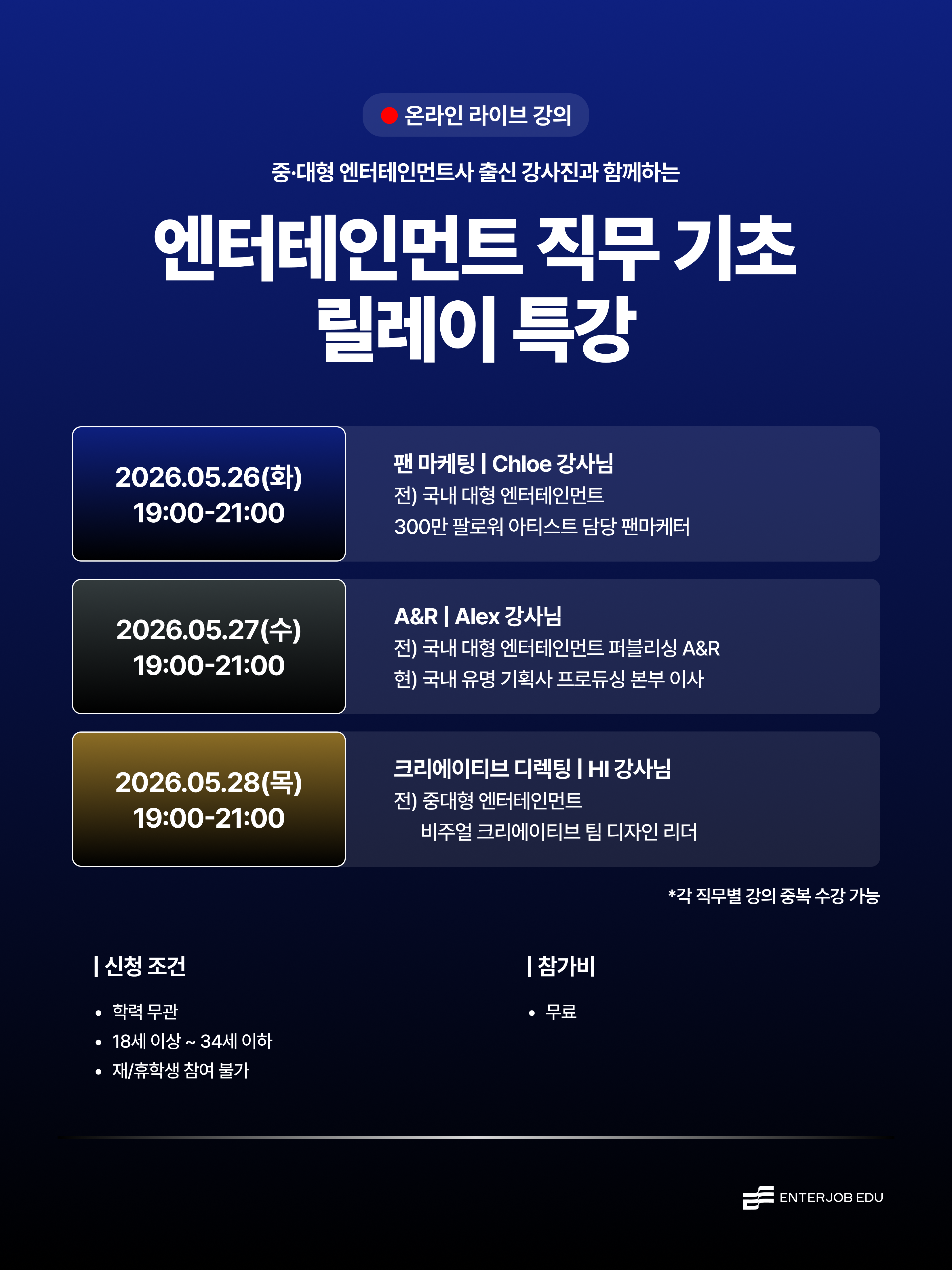 [무료 특강/학력 무관] 직무 기초 릴레이 특강 (팬마케팅/A&R/크리에이티브 디렉터)
