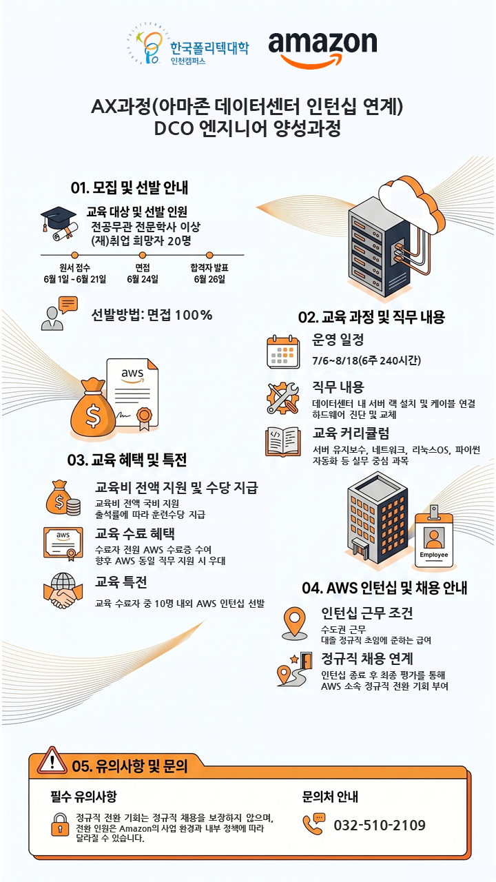 아마존 데이터센터 인턴십 연계형 교육생 모집