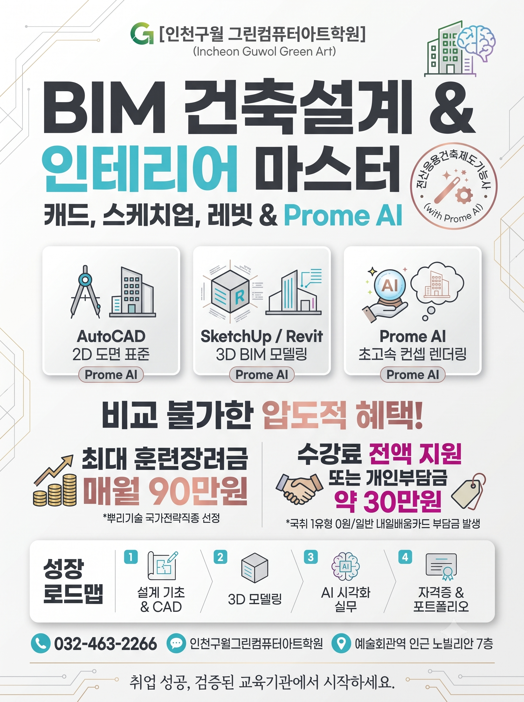 『BIM』건축설계&인테리어(캐드,스케치업,레빗)&전산응용건축제도기능사(with Prome AI)