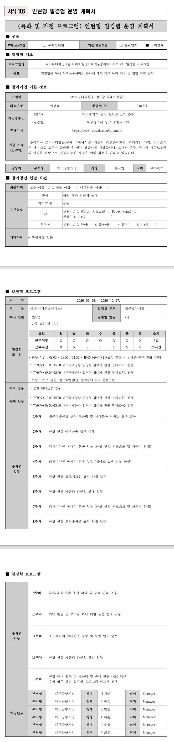 [트리니티항공(구.티웨이항공)] 여객운송서비스직무 2기 일경험