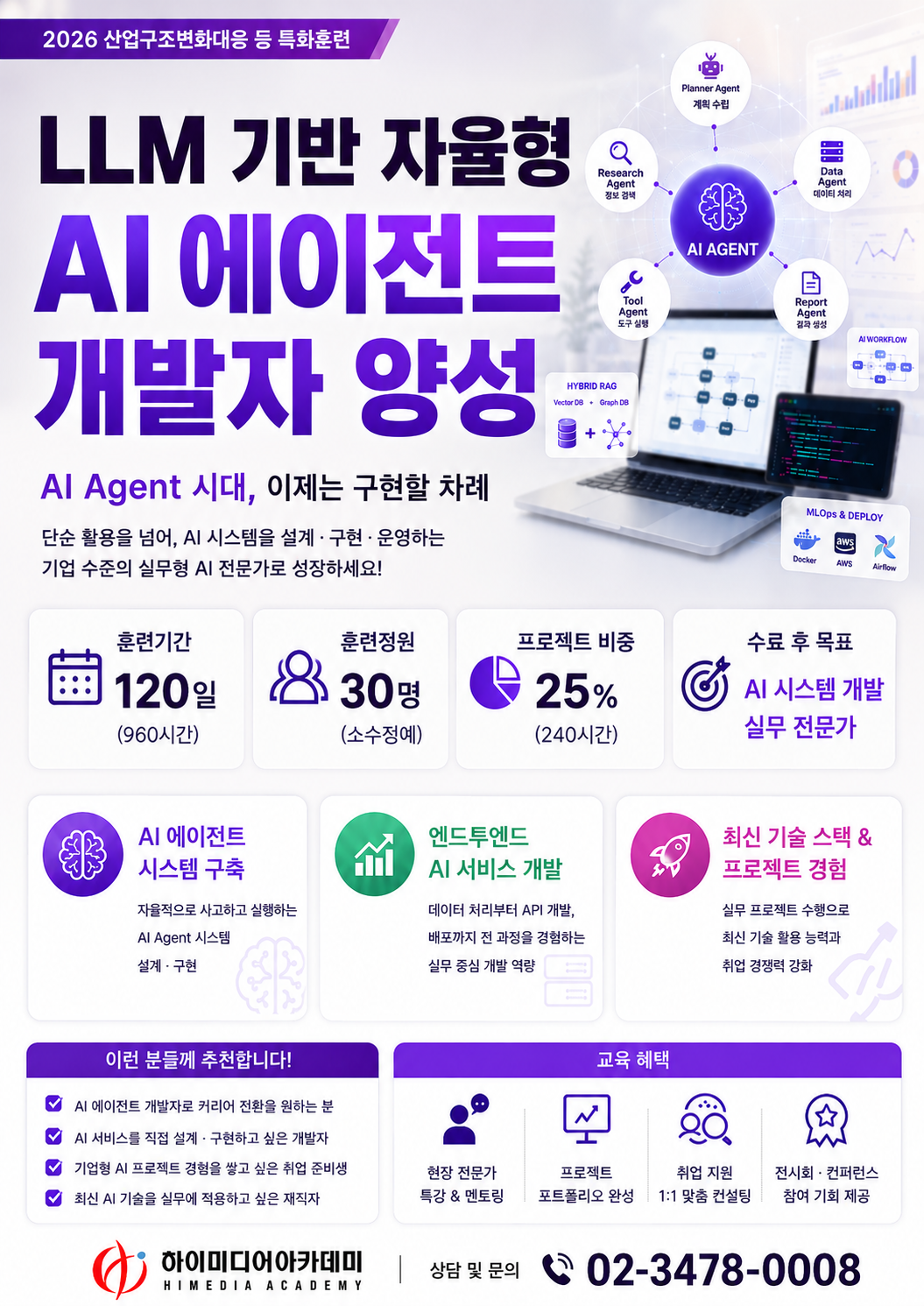 KDT · 국기 참여이력있어도 OK! 자율형 AI 에이전트 개발 국비지원 과정