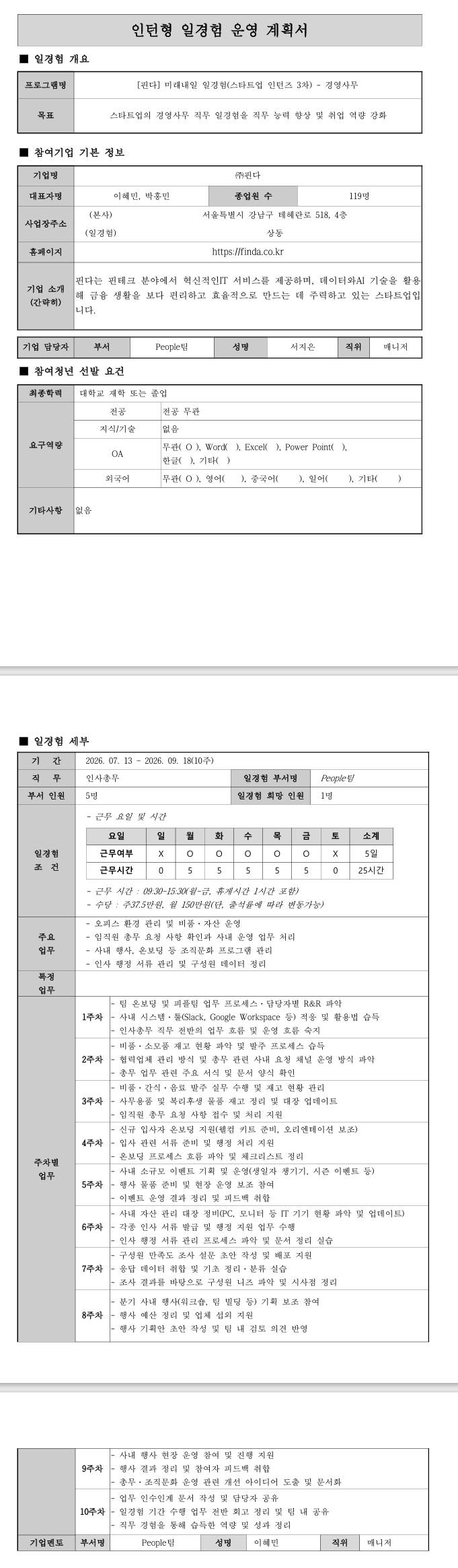 [핀다] 미래내일 일경험(스타트업 인턴즈 3차) - 경영사무