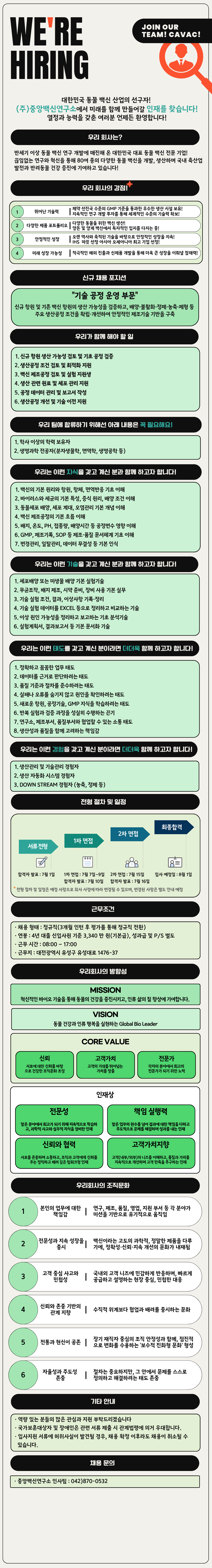 [중앙백신연구소] 기술 공정 운영 부문(대전)