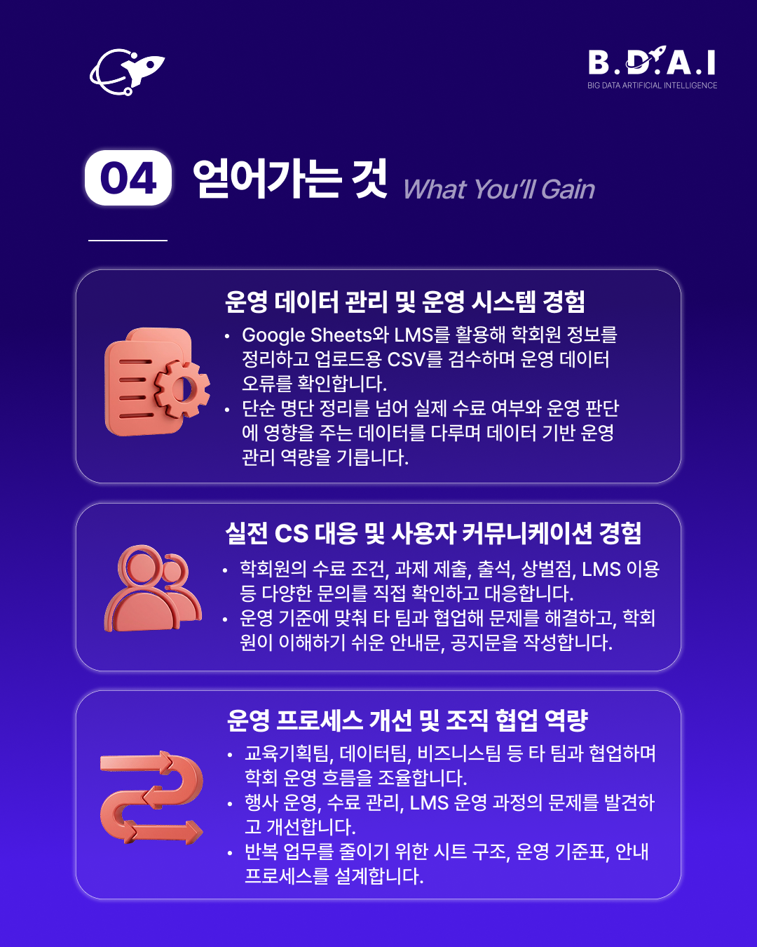 [!! 단 3일 연장 !!]  CX·CS, 운영기획, HR, 데이터분석 실무 경험까지 모두 쌓고 싶다면? BDAI 9기 운영관리팀