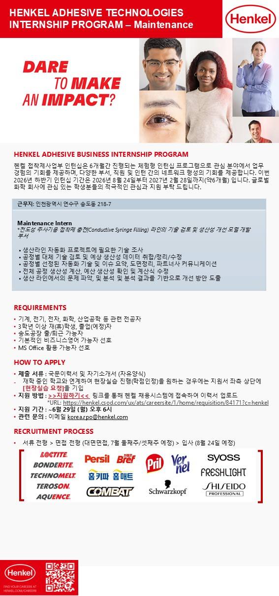 Henkel Adhesive Internship Program - Maintenance - Songdo