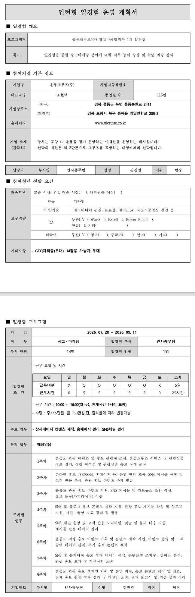 [울릉크루즈] 광고마케팅직무 1기 일경험