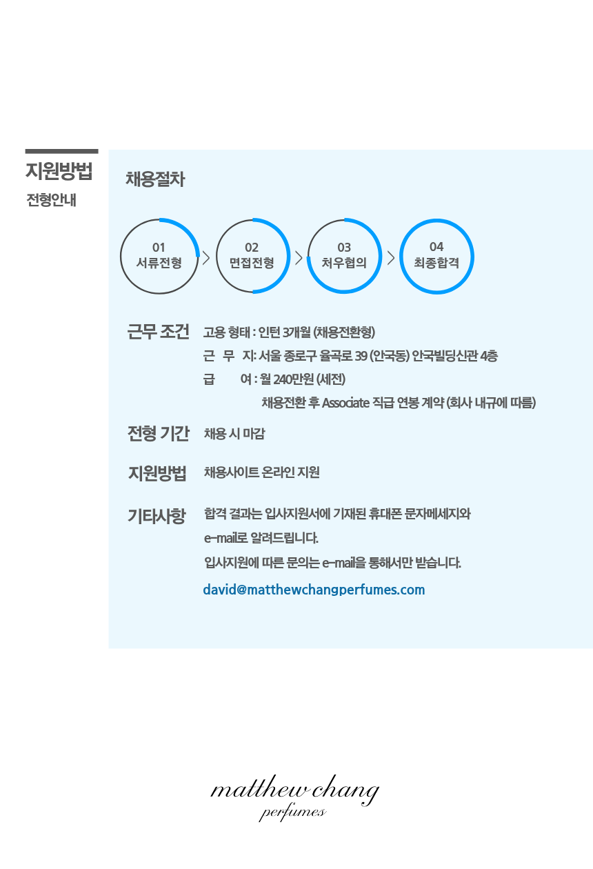 [메튜장] 향수 브랜드 MD 채용전환형 인턴/신입 채용