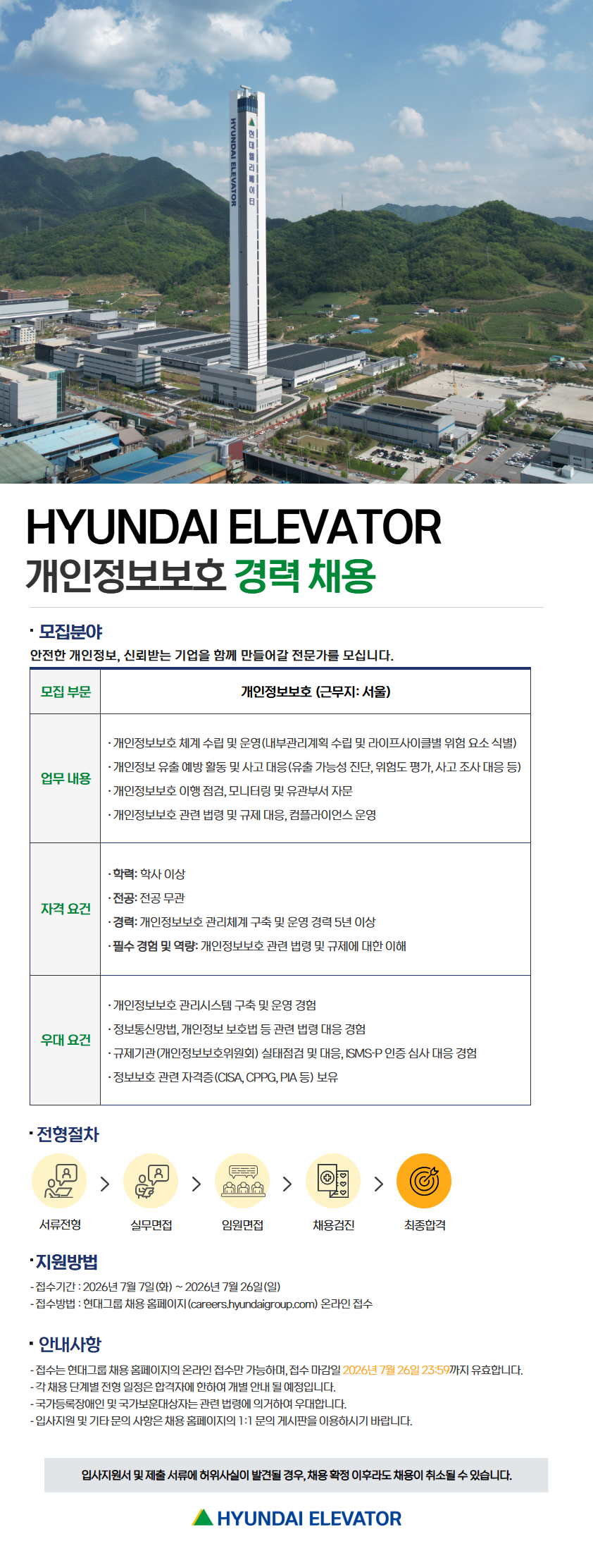 [현대엘리베이터] 개인정보보호 경력 채용