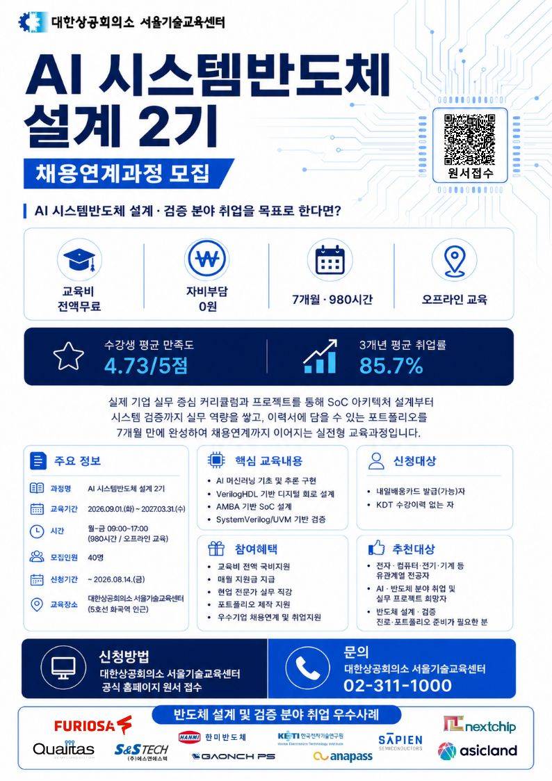 [Telechips, 넥스트칩] AI 시스템반도체 설계 2기 채용연계과정 (전액 무료 KDT)