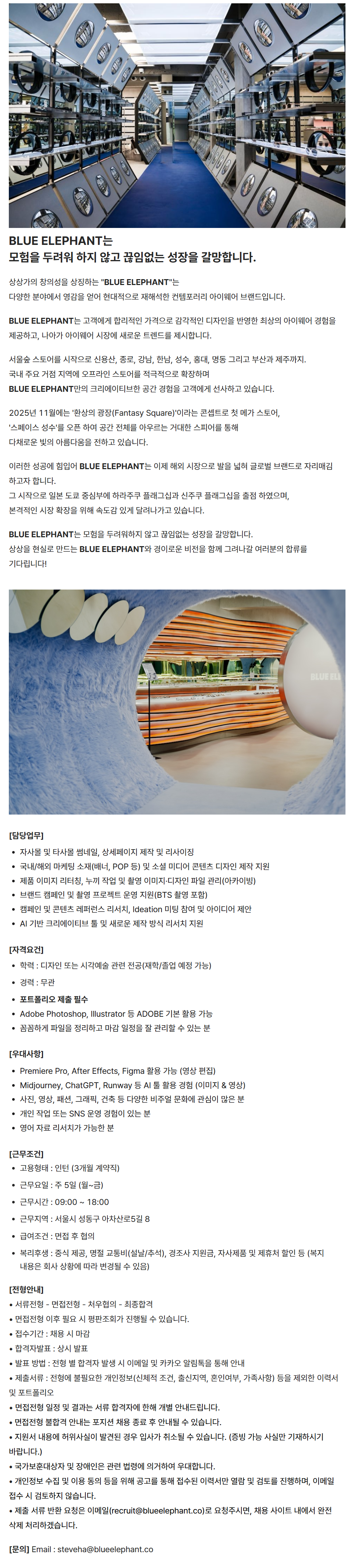 [블루엘리펀트] Creative Intern (비주얼 콘텐츠 디자인 인턴)
