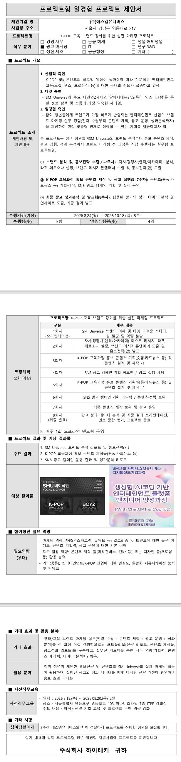 [에스엠유니버스] K-POP 교육 브랜드 강화를 위한 실전 마케팅 프로젝트