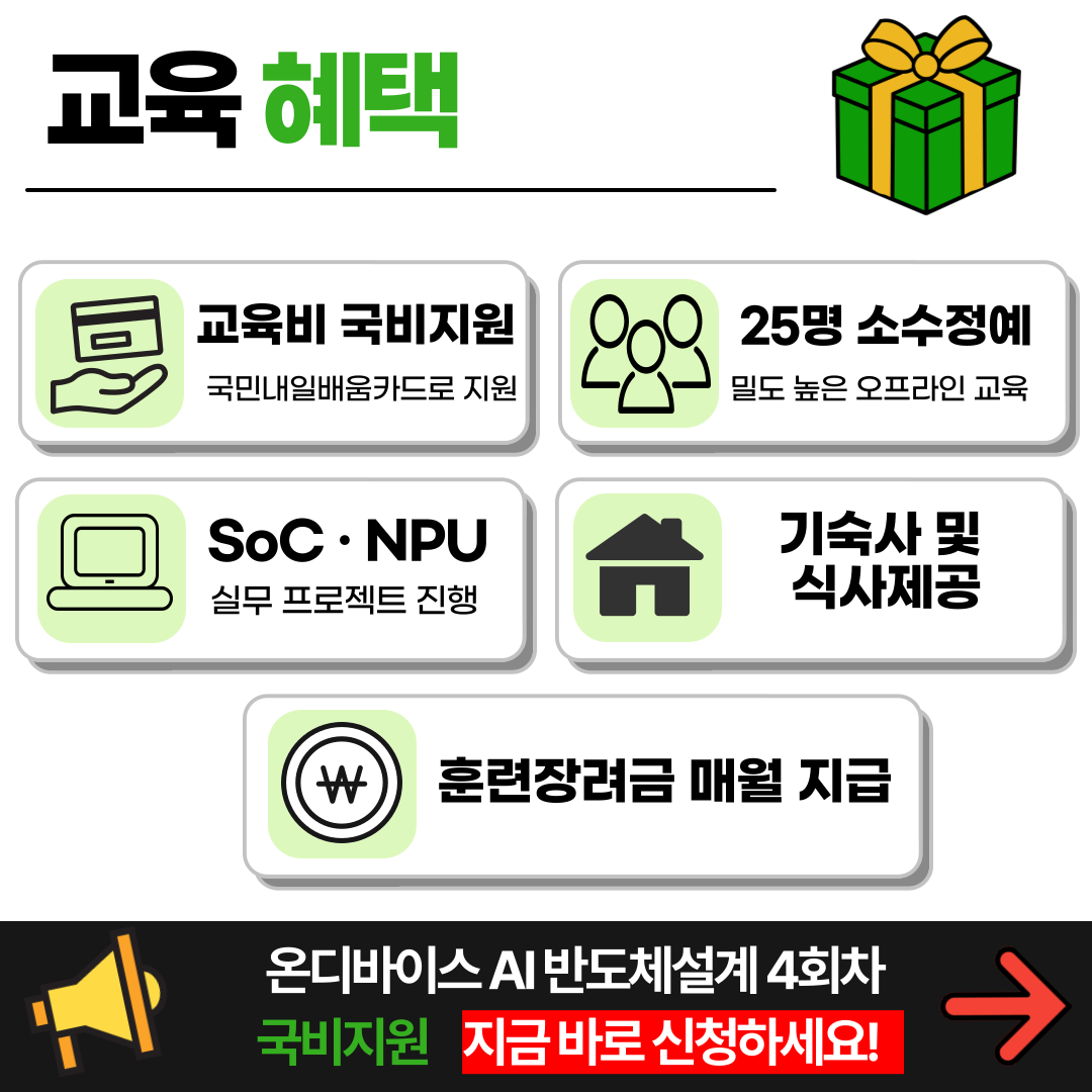 ★ 8/19 개강, C언어 몰라도 시작하는 온디바이스 AI 반도체 설계 6개월 과정 (훈련수당 지급+기숙사,숙소제공)