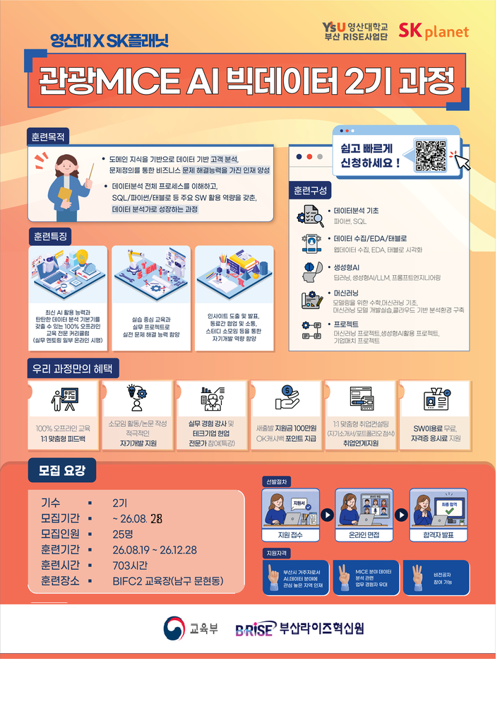 부산) SK planet X 영산대학교_AI 빅데이터 무료교육 [KDT수료자도 참여가능]
