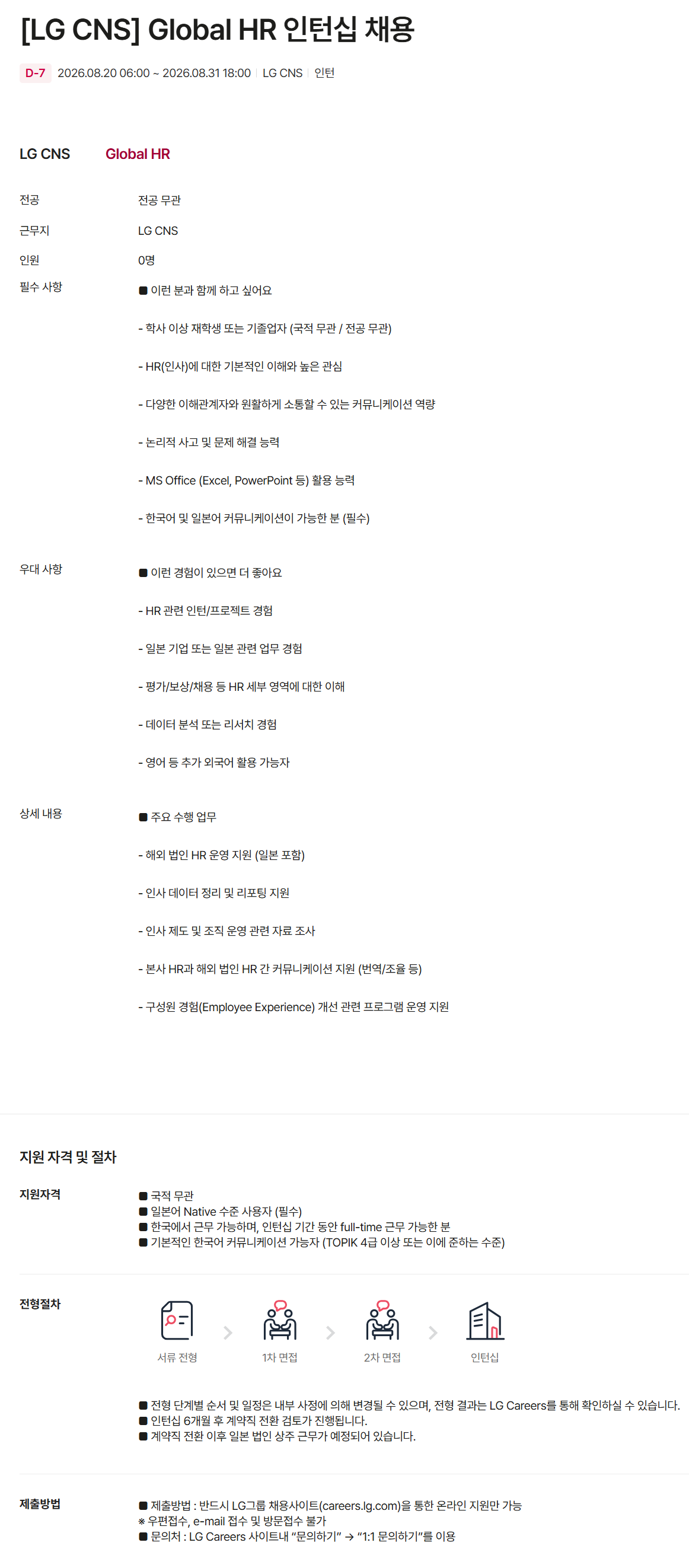 [LG CNS] Global HR 인턴십 채용