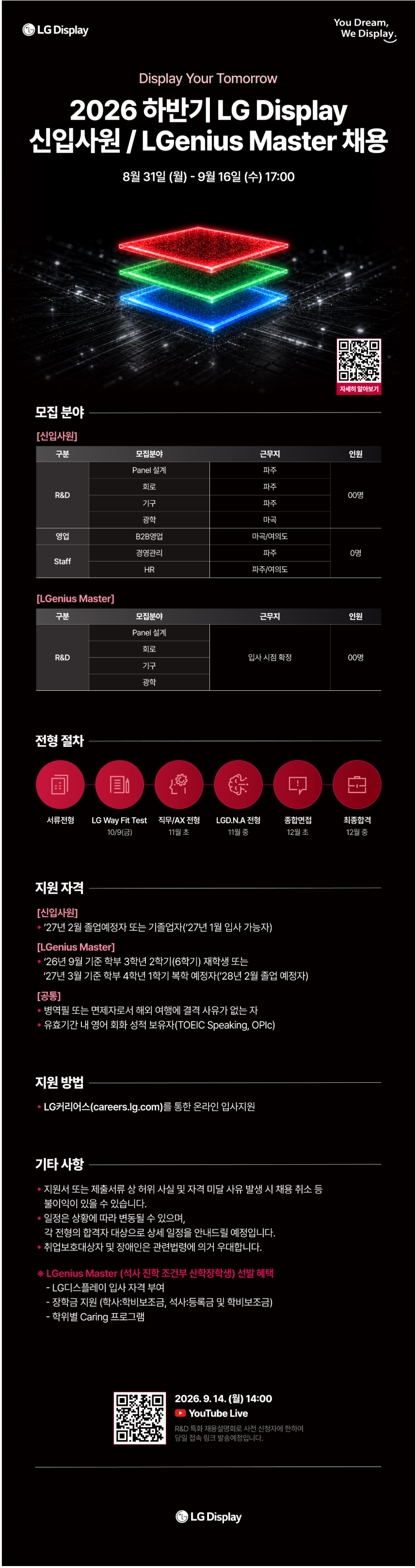 [LG디스플레이] 2026 하반기 신입사원/LGenius Master 채용