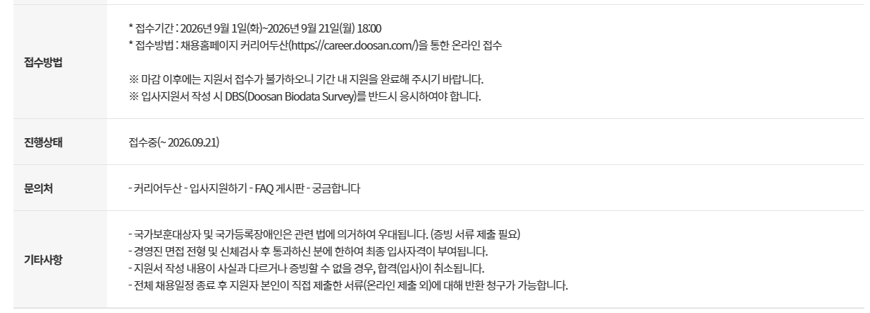 [두산그룹] 2026 두산그룹 신입사원 채용