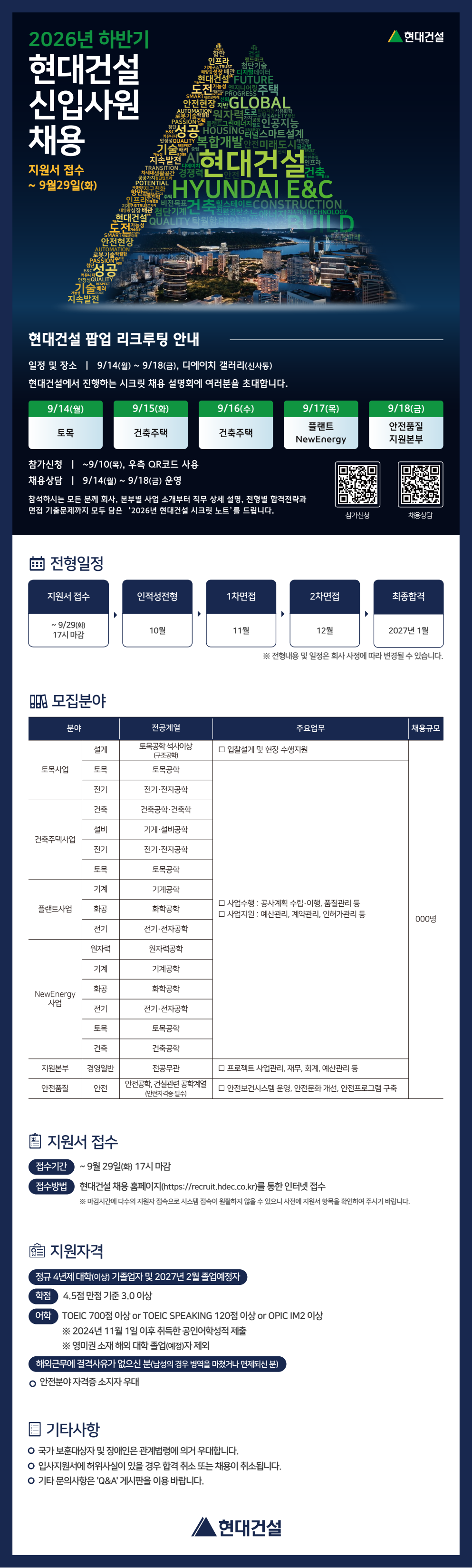[현대건설] 2026 하반기 현대건설 신입사원 채용