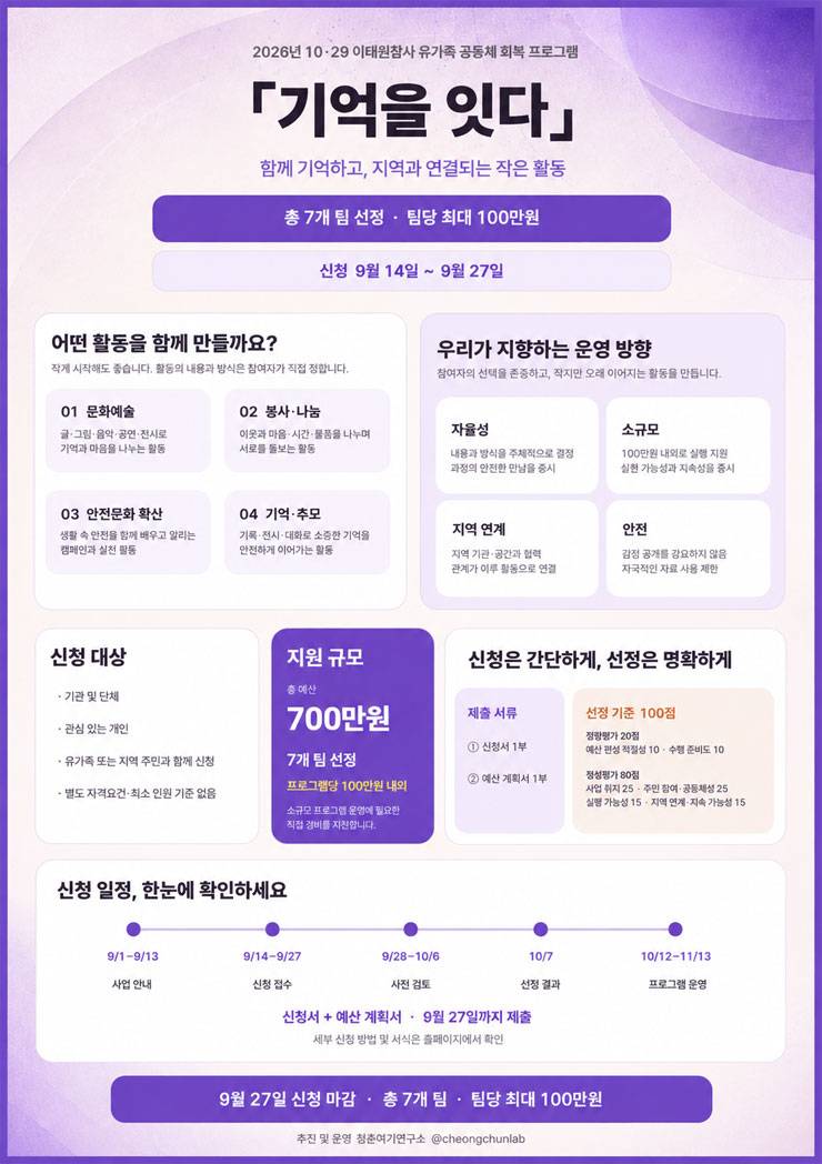 2026년 10·29이태원참사 유가족 공동체 회복 프로그램 (기억을 잇다)