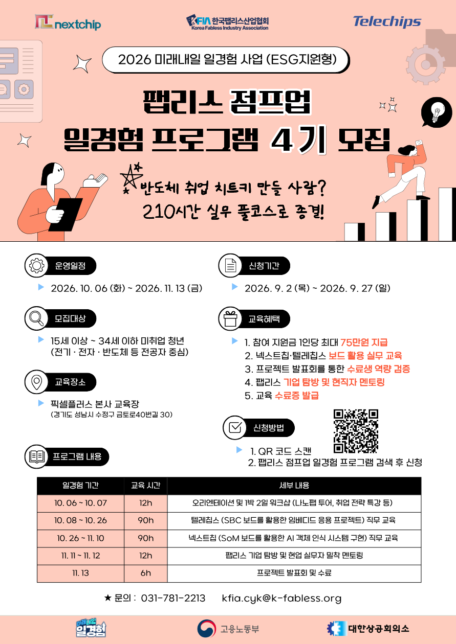 [반도체 취준생 주목] 넥스트칩·텔레칩스 실무 보드 직접 다뤄보고 수당 75만 원까지! 팹리스 점프업 4기 모집 (~9/27)