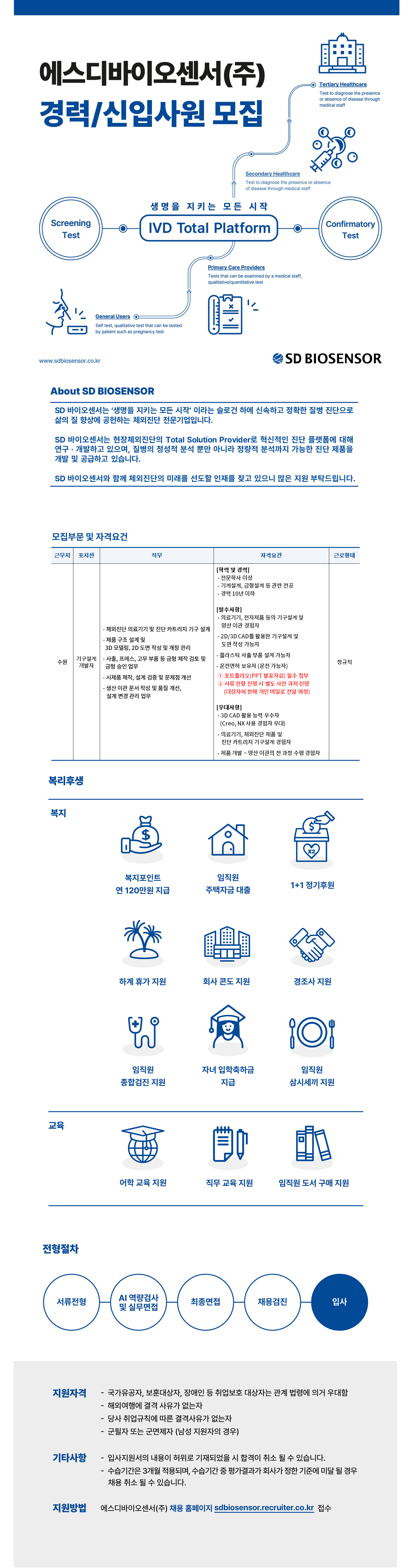 [에스디바이오센서] [9월/신입경력/수원] 기구설계 개발자 채용