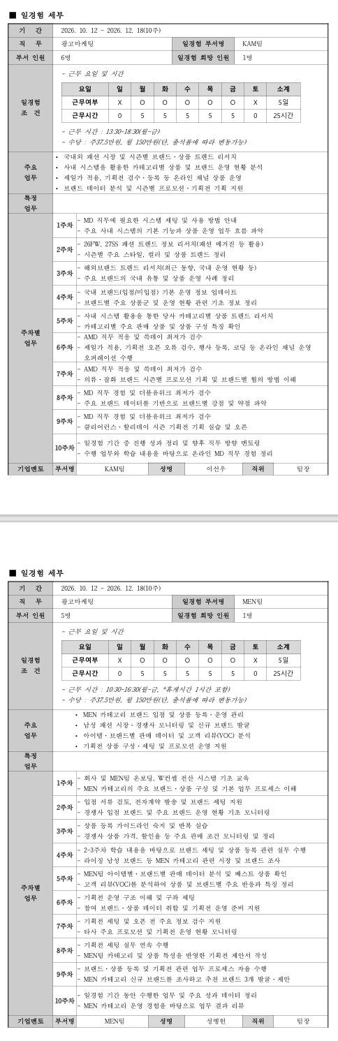[더블유컨셉코리아] 미래내일 일경험(더블유컨셉 인턴즈) - 광고마케팅