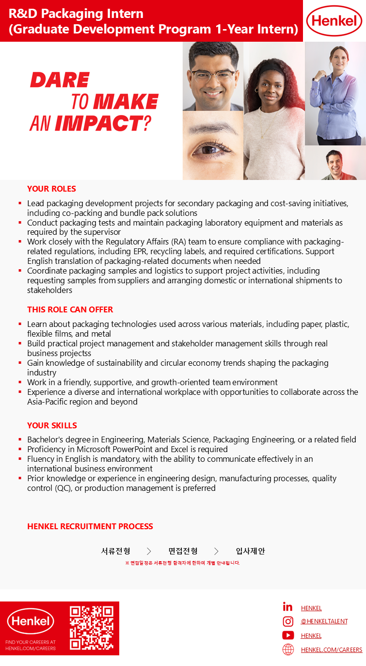 R&D Packaging Intern (Graduate Development Program 1-Year Intern)