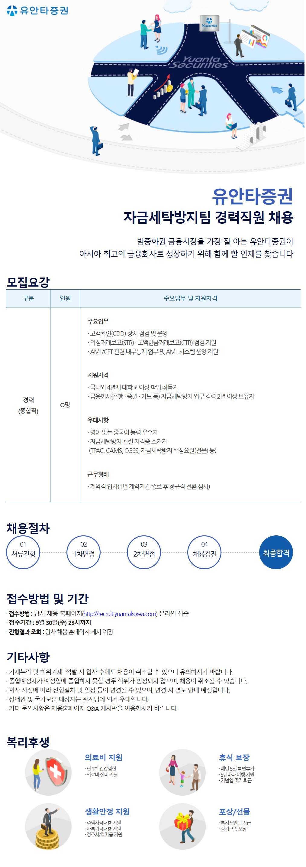 [유안타증권] 자금세탁방지팀 경력직원 채용
