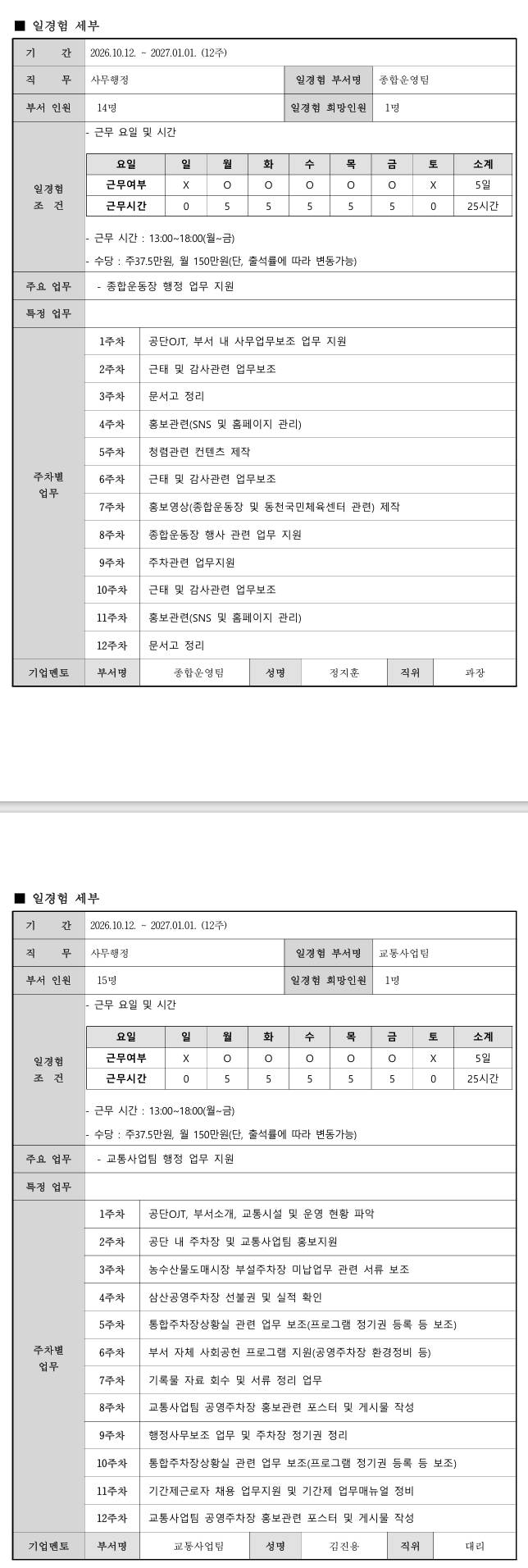 [울산시설공단] 사무행정 일경험 프로그램