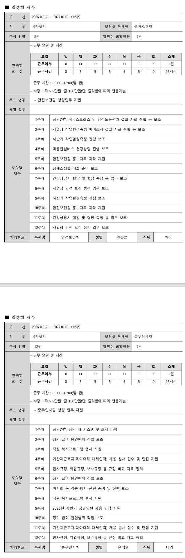 [울산시설공단] 사무행정 일경험 프로그램