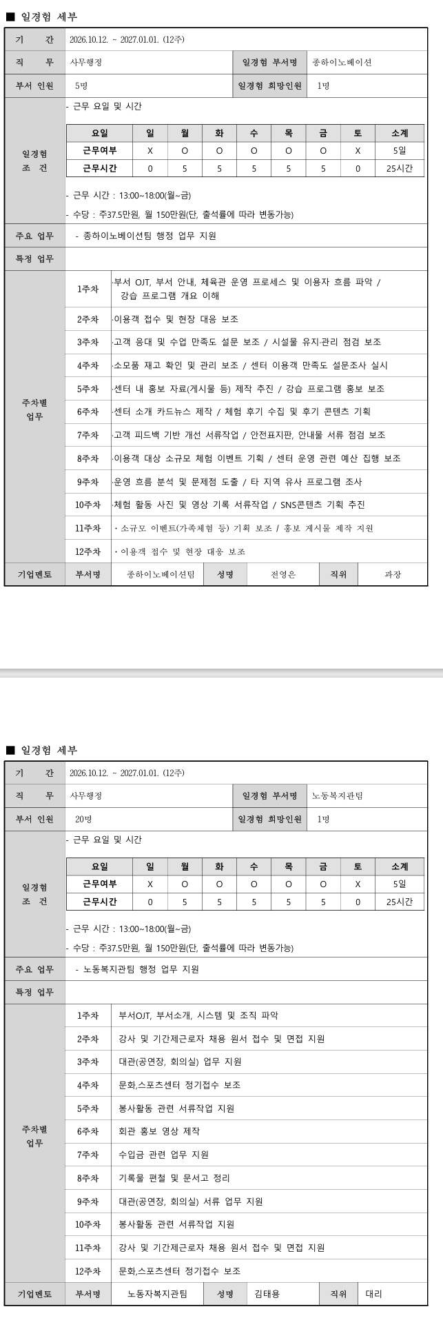 [울산시설공단] 사무행정 일경험 프로그램
