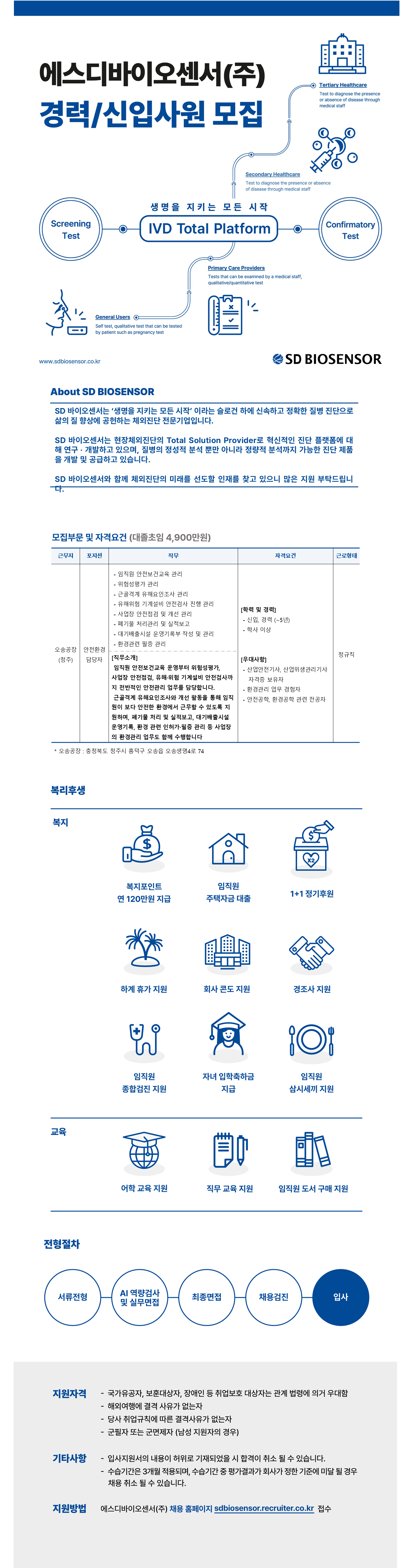[에스디바이오센서] [9월/신입경력/청주] 안전환경 담당자 채용