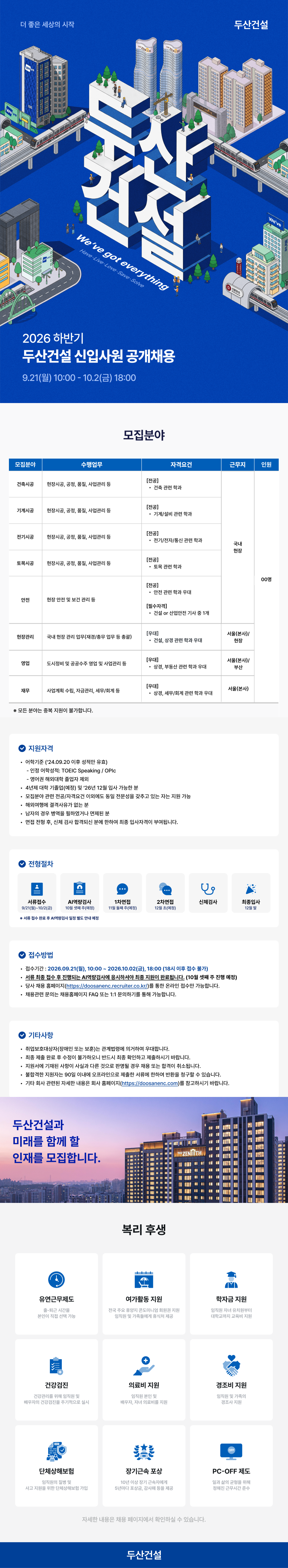 [두산건설] 2026년 하반기 신입사원 공개 채용