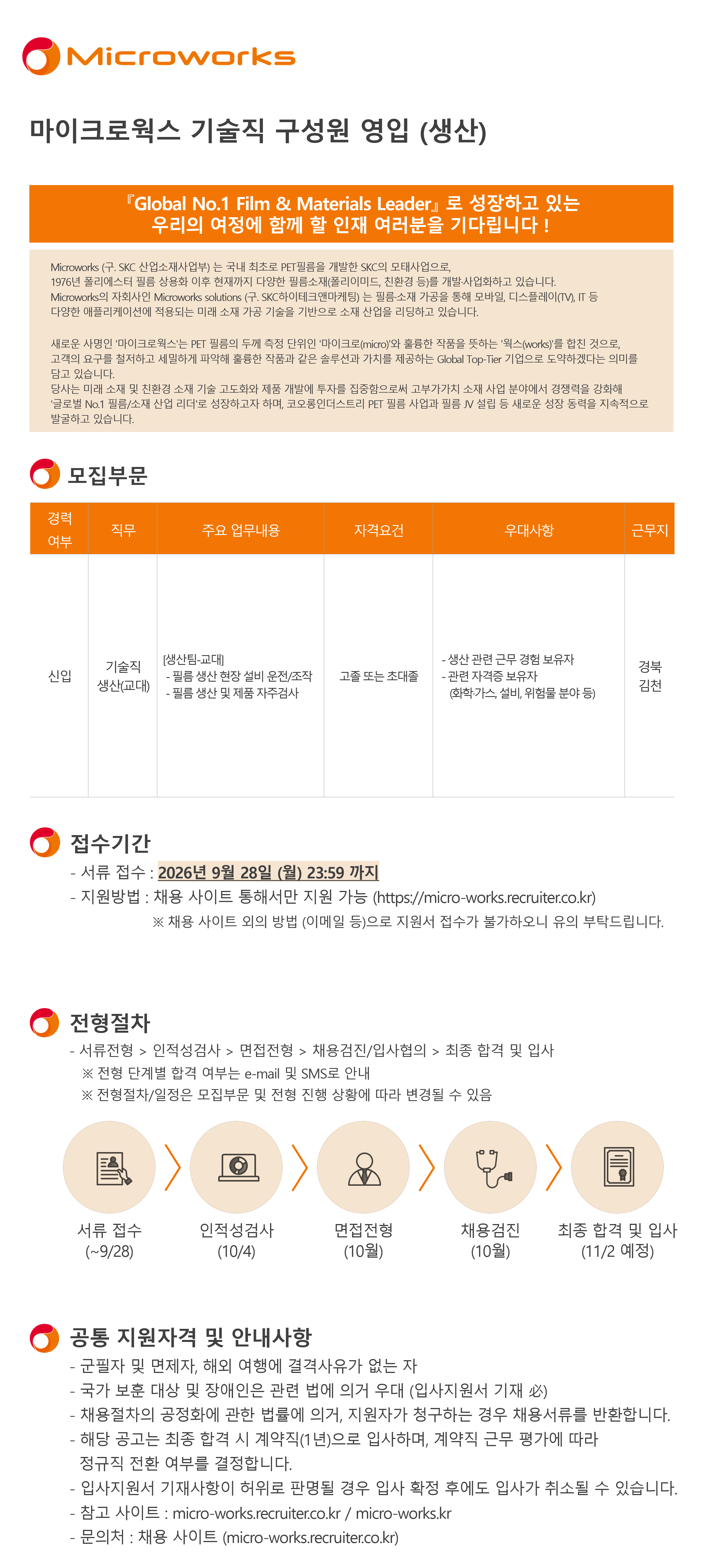 [마이크로웍스] 기술직 신입 구성원 영입 (생산)