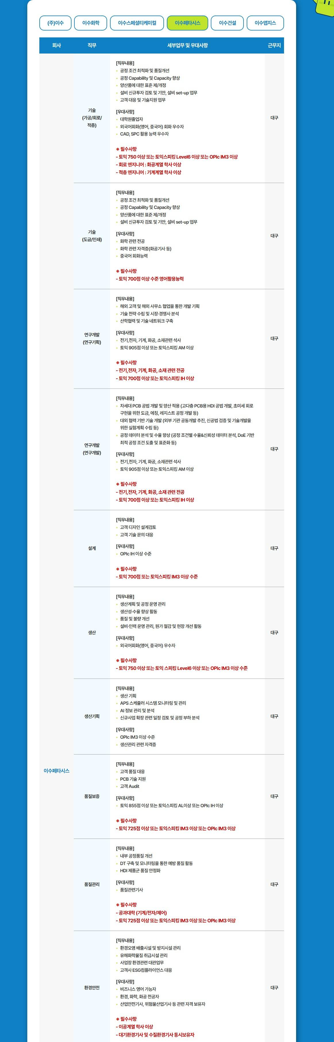 [이수페타시스] 신입사원 공개채용
