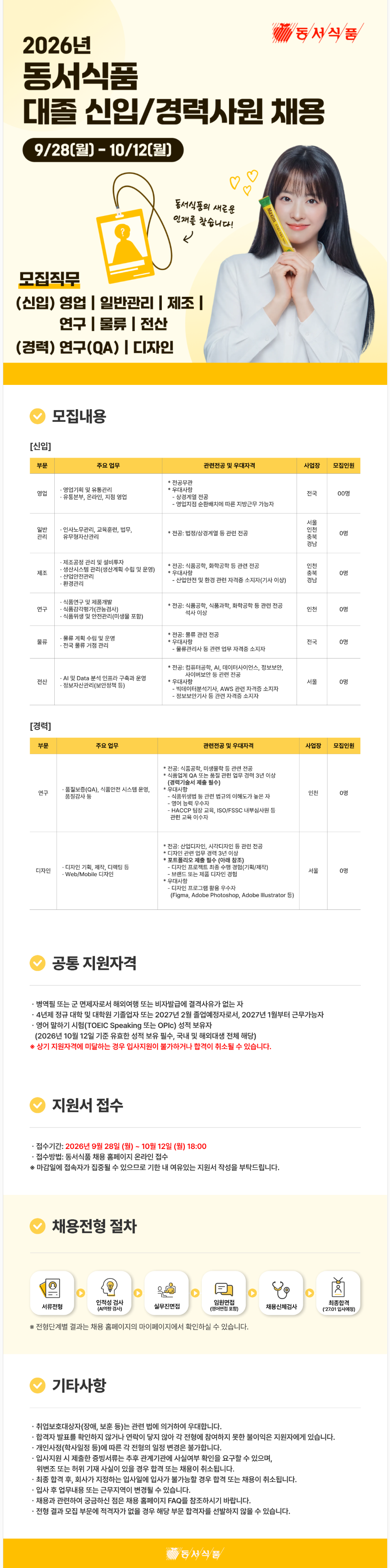 [동서식품] 2026년 대졸 신입/경력사원 채용