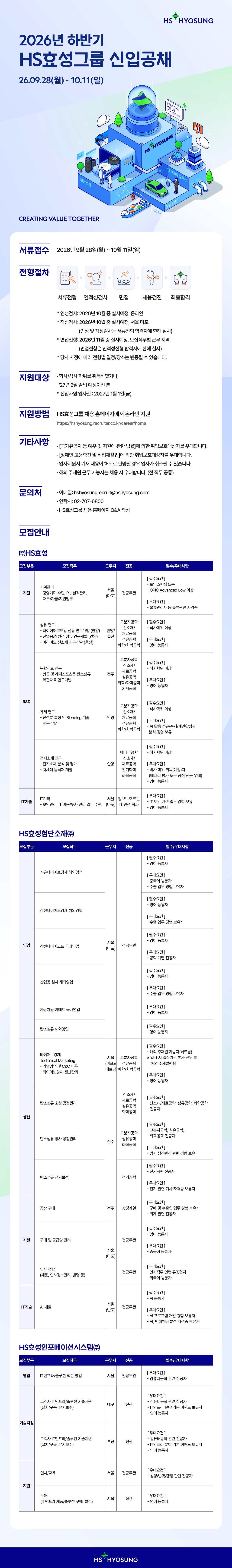 [효성그룹] 2026년 하반기 신입공채 (~10/11)