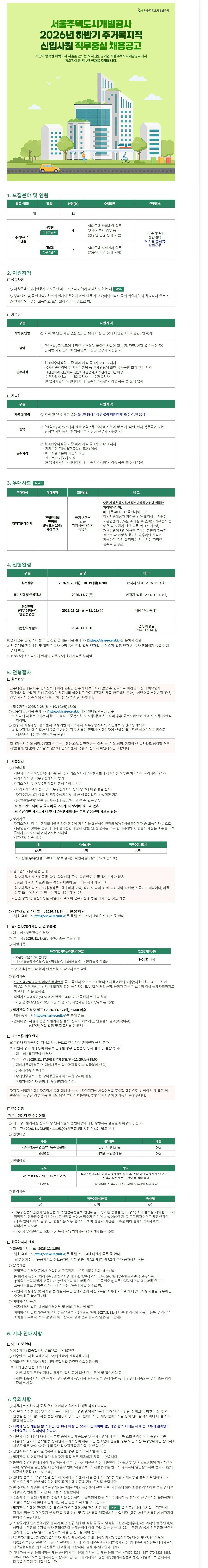 [서울주택도시공사] 2026년 하반기 주거복지직 신입사원 직무중심 채용