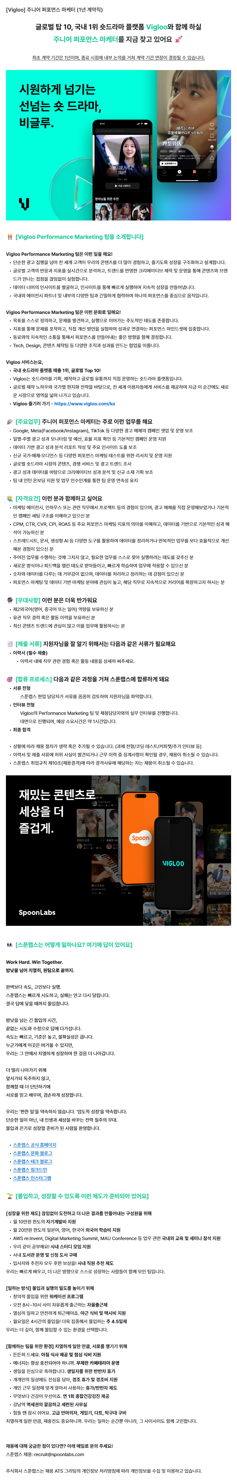 [Vigloo] 주니어 퍼포먼스 마케터 (1년 계약직)