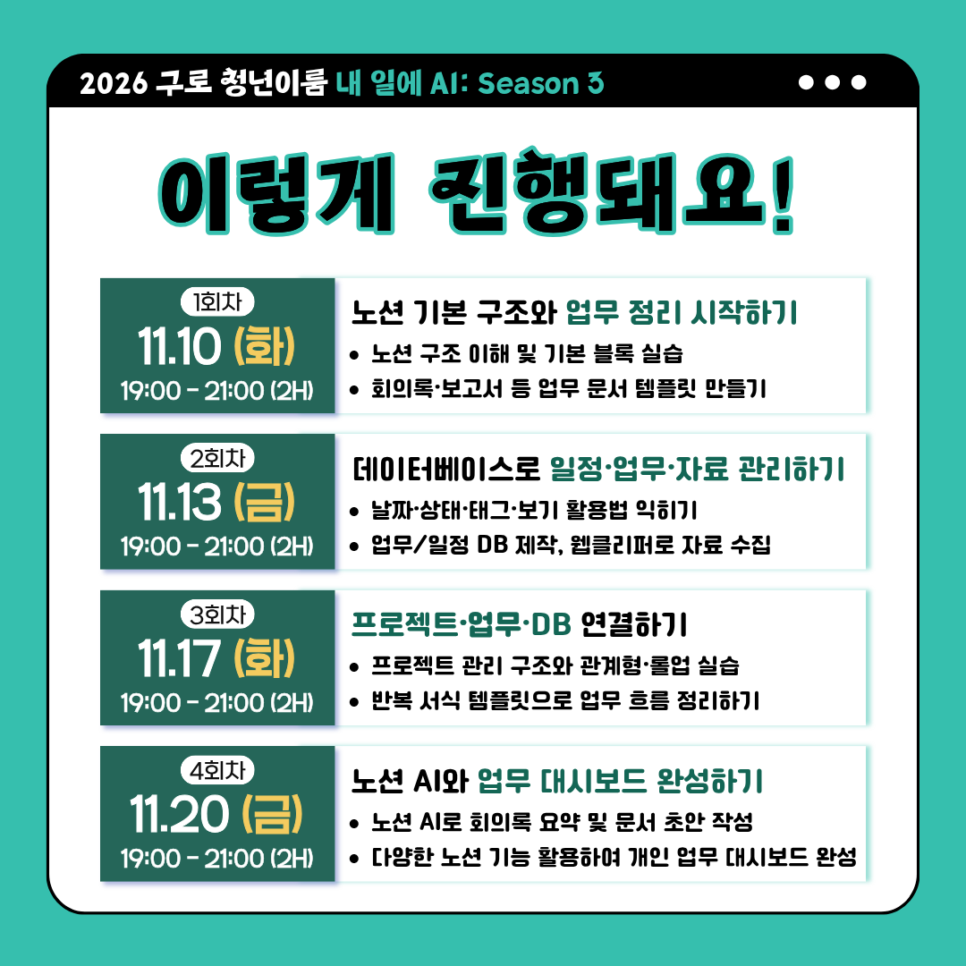 [구로청년이룸] 내 일에 바로 쓰는 <내 일에 AI 3: 노션 집중캠프> 모집