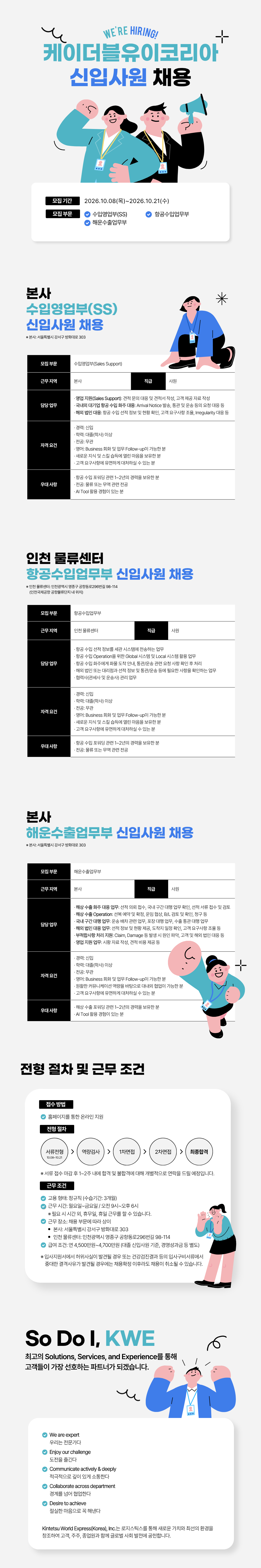 [케이더블유이코리아] 수입영업부, 항공수입업무부, 해운수출업무부 신입사원 채용