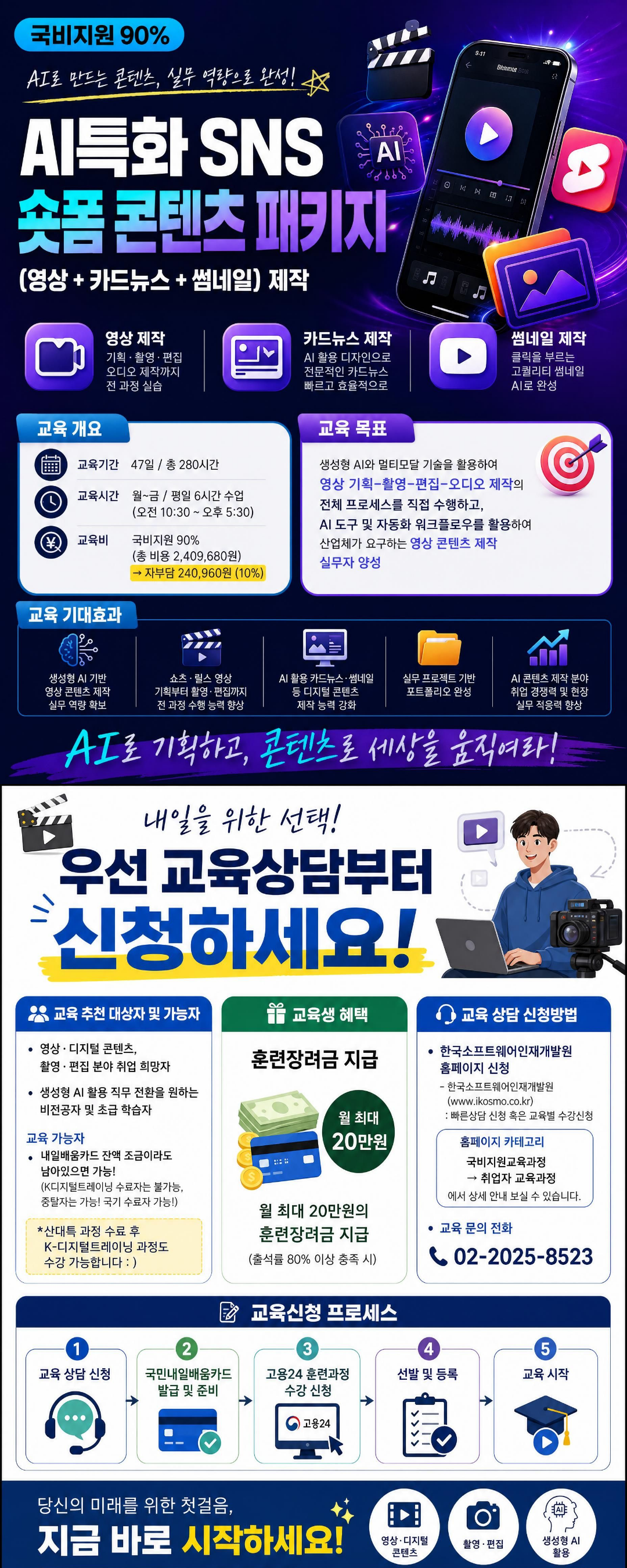 [국비지원] AI특화 SNS 숏폼 콘텐츠 패키지 (영상+카드뉴스+썸네일) 제작과정 2기 모집!