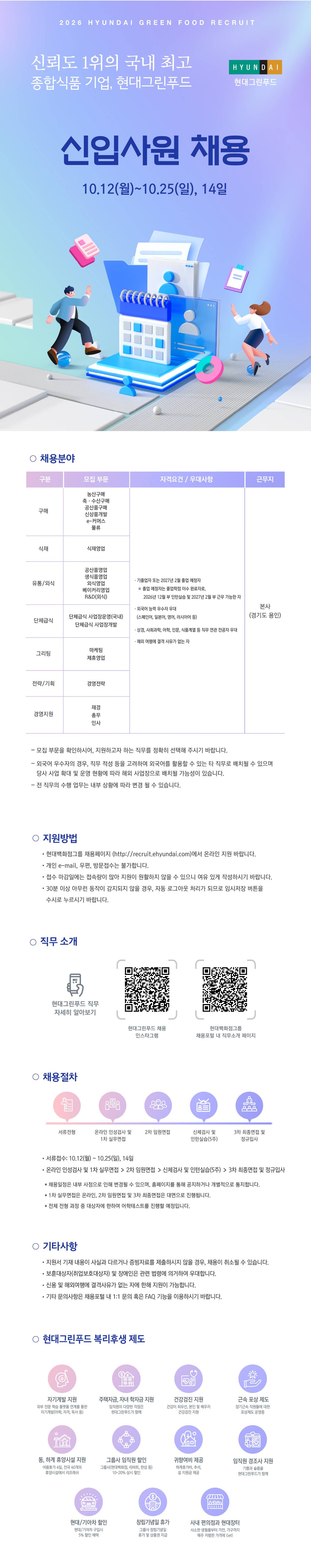 [현대그린푸드] 2026년 신입사원 채용